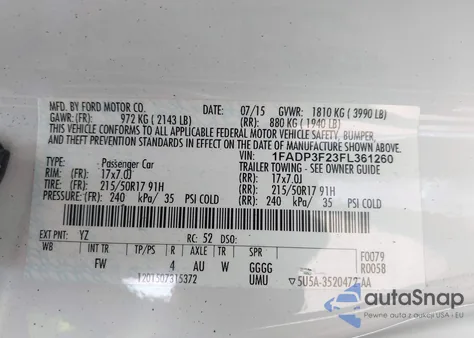 2015 Ford Focus Se from USA, damaged, VIN 1FADP3F23FL361260